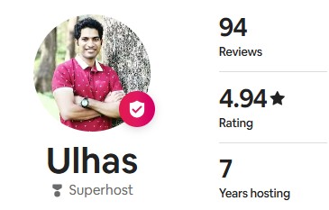 Airbnb Superhost profile of Ulhas with 94 reviews, 4.94 star rating, and 7 years hosting experience